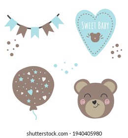 Cute vector set for babyboy shower