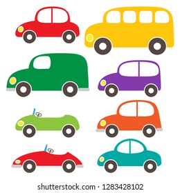 Cute vector set of bright cartoon cars