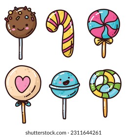 cute vector set of cartoon candy, bright sweets