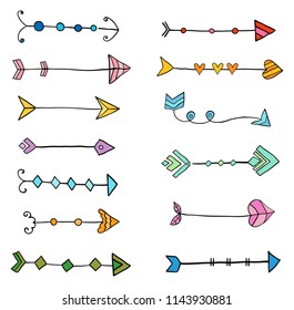 Cute vector set with creative doodle arrows, hand drawn icons for graphic design, invitations and brochures
