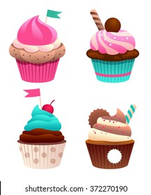 Cute Vector Set of Cupcake isolated on White Background