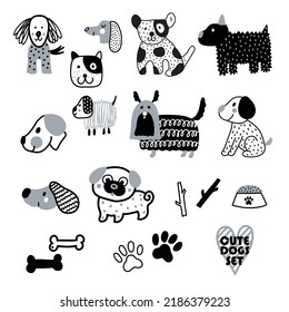 Cute vector set with decorative dogs.