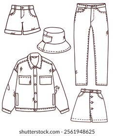 cute vector set of denim clothing on white background