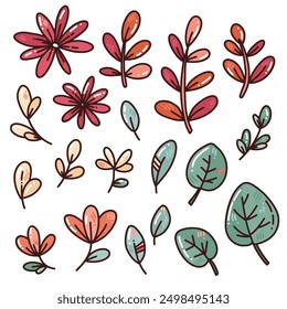 cute vector set with flowers and berries. art for prints, card, or stickers