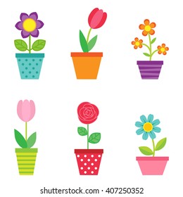 Cute vector set of flowers in pots