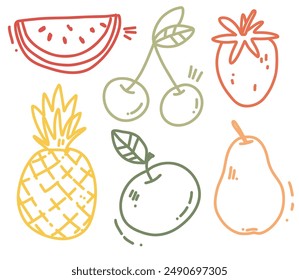 cute vector set of fresh hand drawn fruits