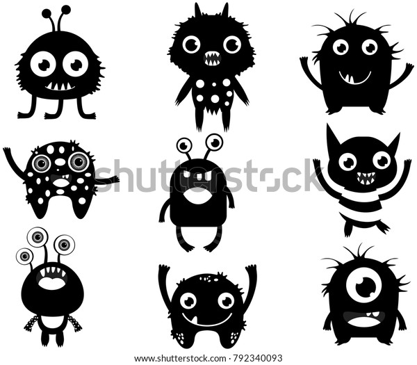 Cute Vector Set Fun Monster Silhouette Stock Vector (Royalty Free ...