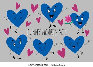 Cute vector Set de corazones graciosos.