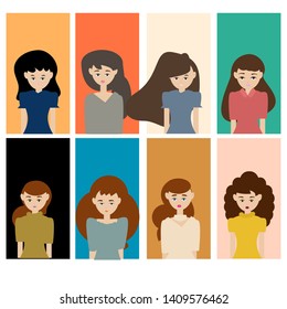 Cute vector set of girls avatars. Hipsters and stylish women