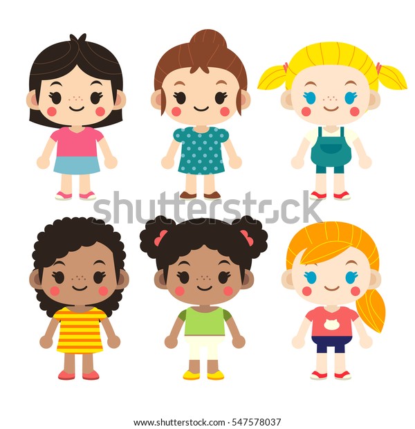 Cute Vector Set Girls Different Outfit Stock Vector (Royalty Free ...