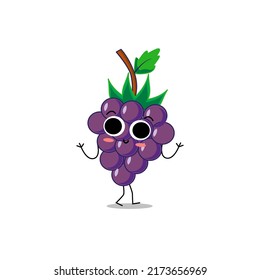 Cute vector set of grape fruit character in different action emotion. Collection of grape characters in different expressions, Funny fruit character isolated on white background
