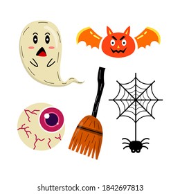 Cute vector set with halloween illustration and icon