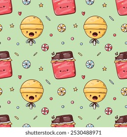 cute vector set of hand drawn cartoon sweets, bright set of candy and chocolate