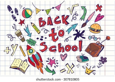 Cute vector set of hand drawn illustrations "Back to school".