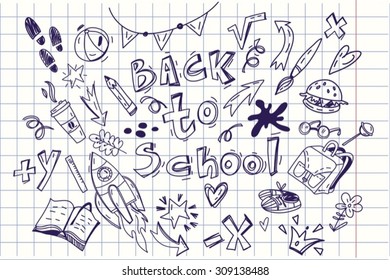 Cute vector set of hand drawn illustrations "Back to school".