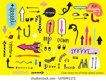 cute vector set of hand-drawn arrows,
doodle arrows for graphic and web design
