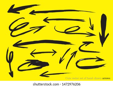 cute vector set of hand-drawn arrows,
doodle arrows for graphic and web design
