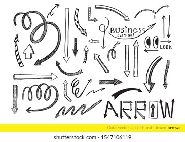 cute vector set of hand-drawn arrows, doodle arrows for graphic and web design