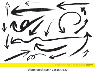 cute vector set of hand-drawn arrows,
doodle arrows for graphic and web design