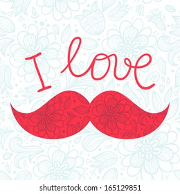 Cute vector set of hipster mustache and flowers background