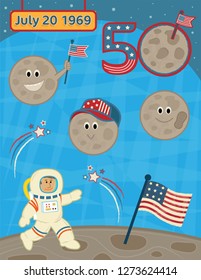 Cute Vector set for landing on the moon anniversary. Eps10