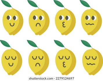 Cute vector set of lemons. Collection of pears characters in different expressions. Funny fruit character isolated	
