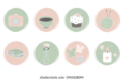 cute Vector set of logo design templates, icons and badges for social media highlight with hygge elements	