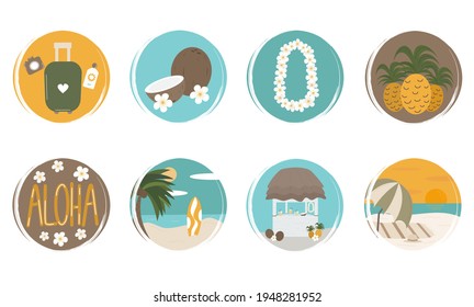 cute Vector set of logo design templates, icons and badges for social media highlight with Tropical summer hawaii elements