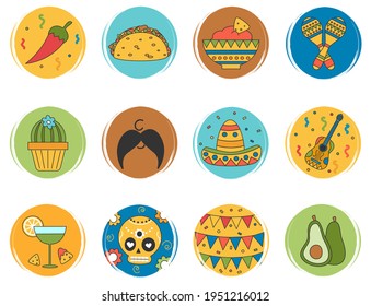 cute vector set of logo design templates, icons and badges for social media highlight with mexican elements