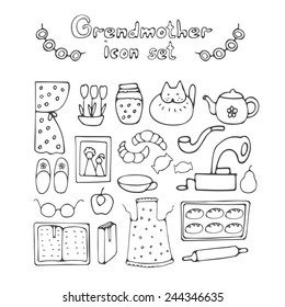 Cute vector set of my grandmother's vintage clothing. Hand drawn vector