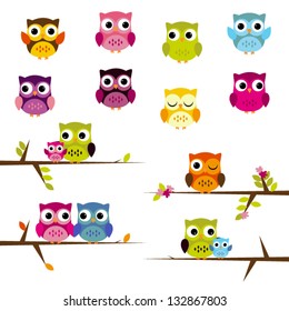 Cute Vector Set of Owls