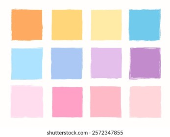 Cute vector set with pastel square box shapes, rough doodle frames for kids and baby Easter and school designs 