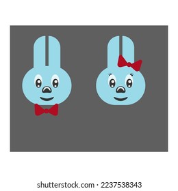 Cute vector set of rabbits (bunnies) icons in cartoon style