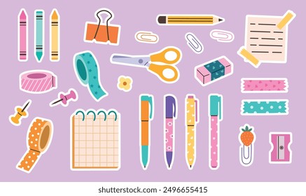 Cute vector set of school supplies for school and children's creativity