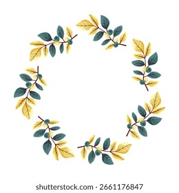 Vetor bonito conjunto de folhas de outono simples em quadros circulares. Coroas e bordas decorativas com folhagem sazonal. Composições de Hello Fall estilo desenhado à mão. Perfeito para pôsteres, cartões comemorativos