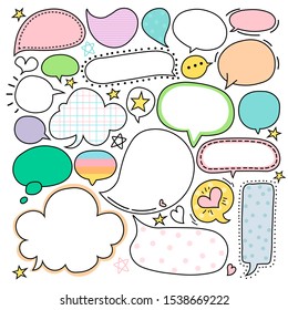 Cute vector set of speech bubble hand drawn. Doodle style for chat. speech cloud