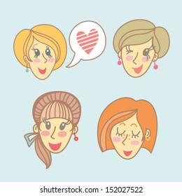 Cute Vector set of sweet girls.