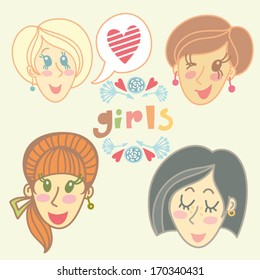 Cute Vector set of sweet girls.