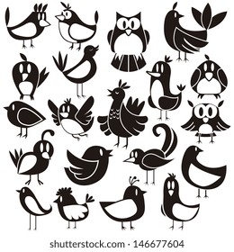 A cute vector set of twenty cartoon birds