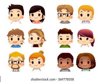 Cute Vector Set of various Character male and female on white Background