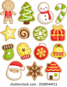 A Cute Vector Set of Various Cookies for Celebrating Christmas Holiday 