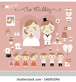 Cute vector set of wedding, love and sweets