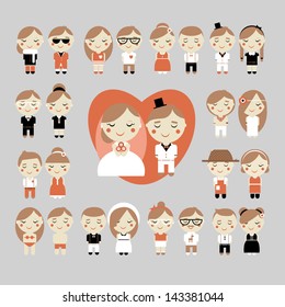  Cute vector set of wedding, love and sweets