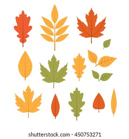  Cute vector set with yellow and orange leaves. Fall.