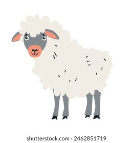 Cute vector sheep, in flat style, isolated on white background. Cartoon drawing of a sheep. Design for baby, children's poster, children's wall mural, card, invitation.