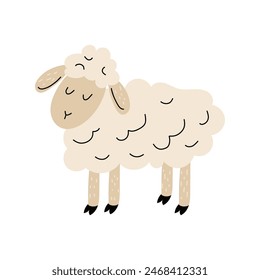 Cute vector sheep. Sheep in the hand drawn style. Farm animal. White isolated background. 