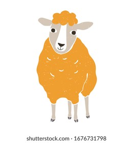 Ovejas portadoras. Cordero amarillo maduro aislado en un fondo transparente. Ilustración dibujada a mano por el vector
