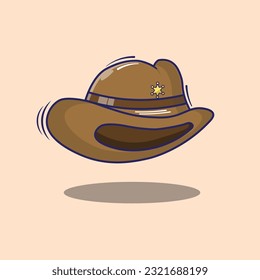 Cute vector of sheriff brown cap cartoon illustration. cute cartoon concept isolated. flat cartoon style. 