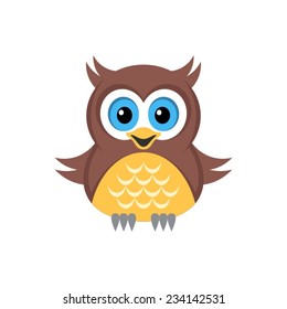 Cute vector single colorful owl on white background