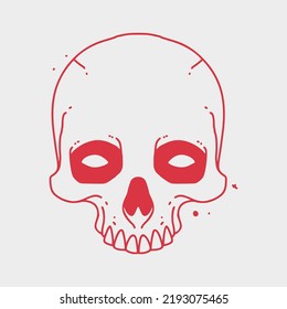 cute vector skull in red line style. skull illustration suitable for badges, t-shirts, stickers, etc